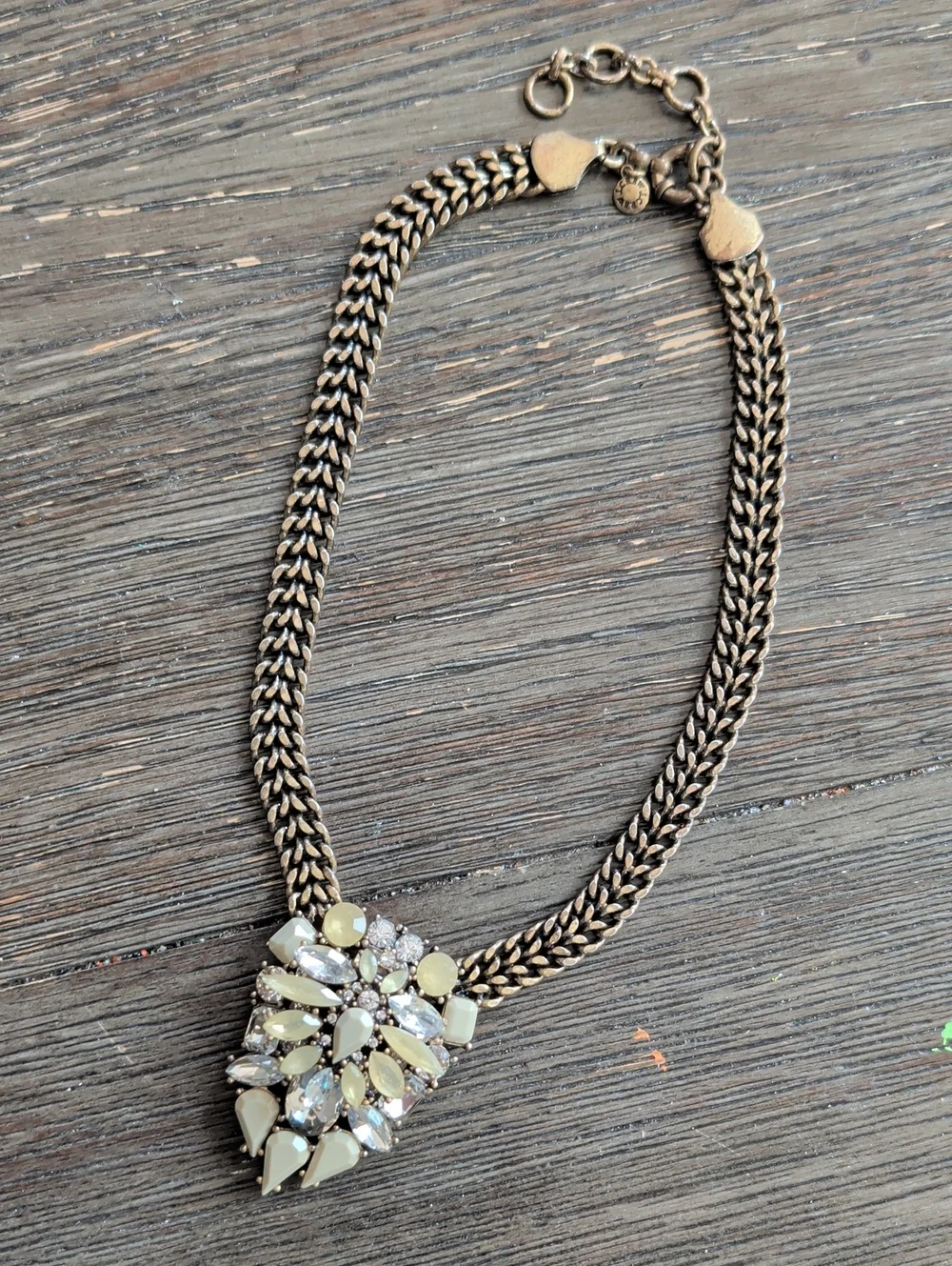 J Crew Gold-Tone Statement Necklace with Pale Yellow Crystal Pendant